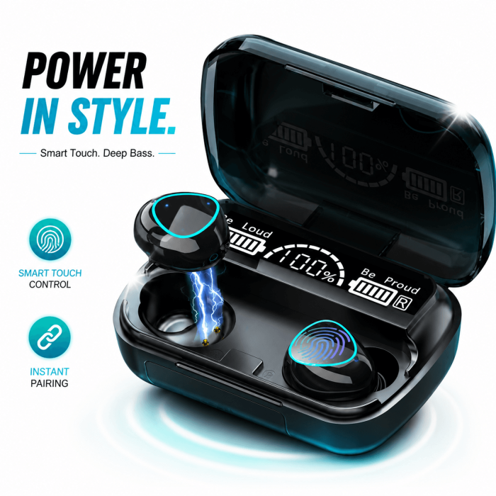 M10 TWS Earbuds – Bluetooth 5.1, 2000mAh Charging Case & LED Display