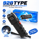 928 Stun Gun with Flashlight – Rechargeable High-Voltage Self-Defense Torch