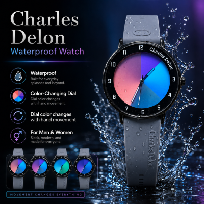 ⌚ Charles Delon Color-Changing Dial Watch – Unisex | Waterproof | Ash Silicone Strap | Gradient Dial