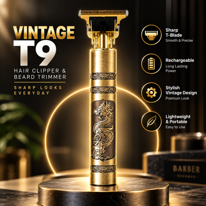 T9 Vintage Rechargeable Hair Clipper & Beard Trimmer – রিচার্জেবল কর্ডলেস হেয়ার ও দাড়ি ট্রিমার