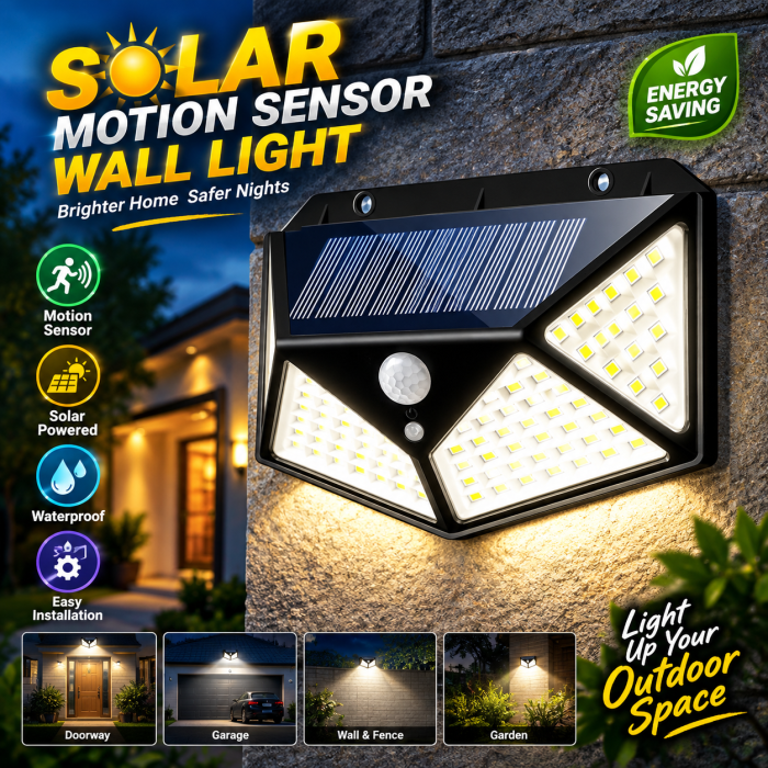 ☀️ 12W Solar Motion Sensor Wall Light – Waterproof Outdoor LED Light | 2200mAh Battery & 3 Lighting Modes