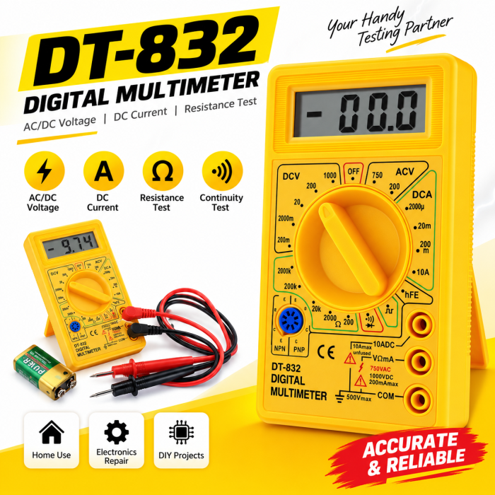 প্রফেশনাল DT830 / DT832 ডিজিটাল মাল্টিমিটার – LCD ডিসপ্লেসহ কমপ্যাক্ট পকেট মাল্টিটেস্টার